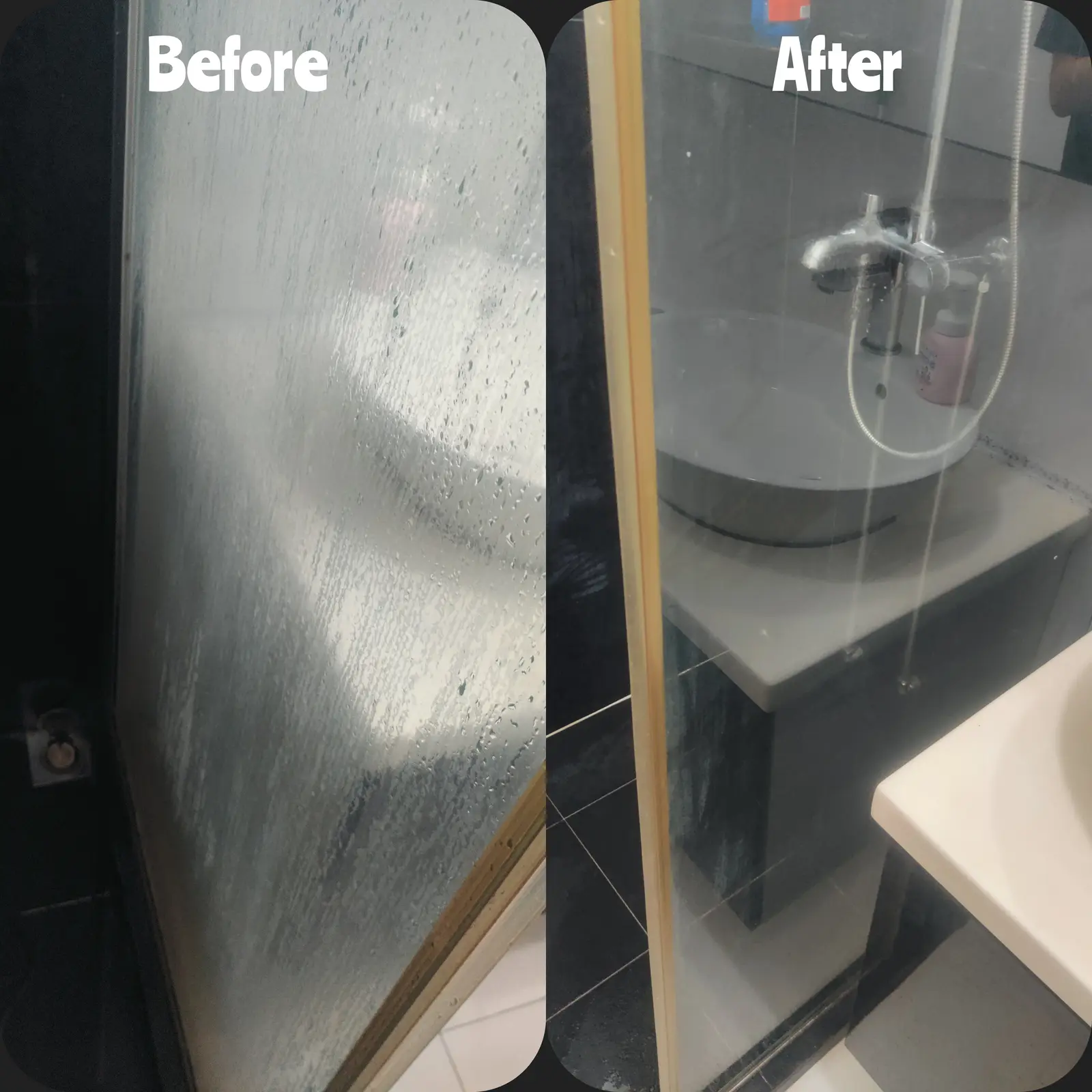 Bathroom screen before and after deep cleaning by MyCleanHome