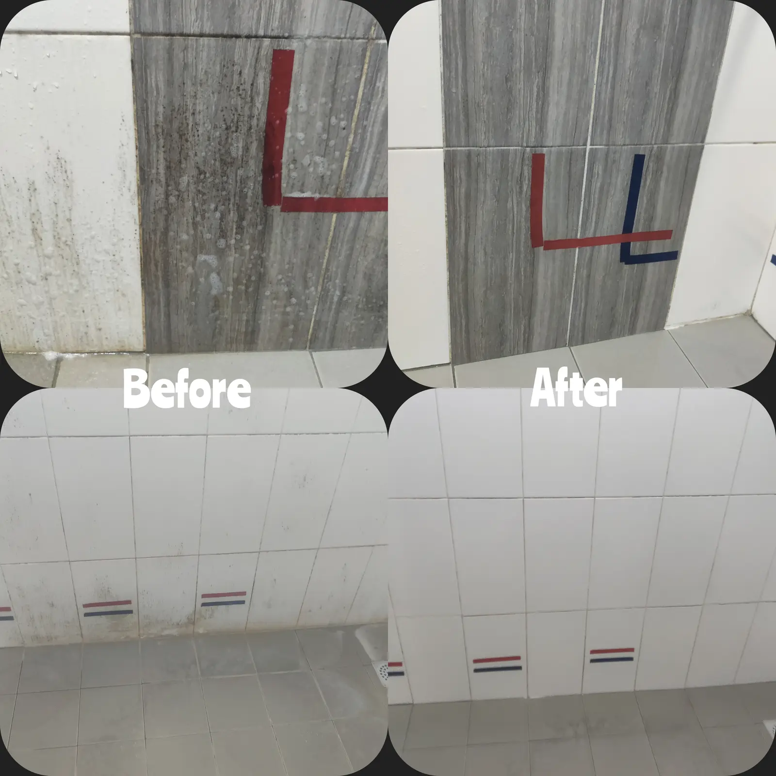 Bathroom wall before and after deep cleaning