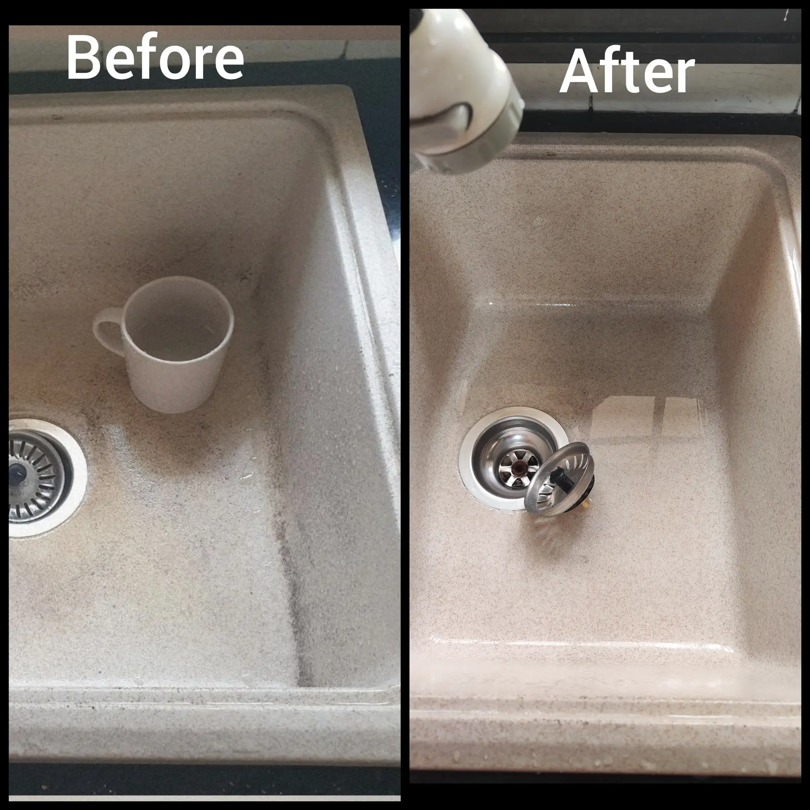 Sink before and after deep cleaning