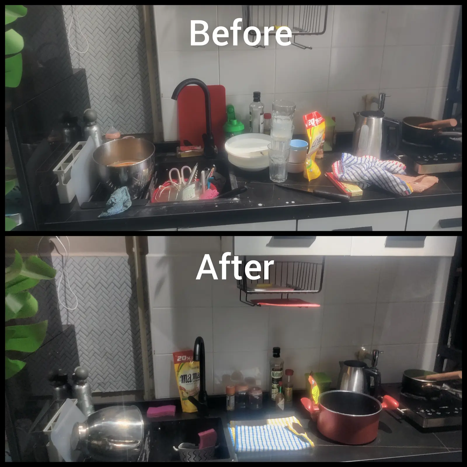 Kitchen before and after deep cleaning