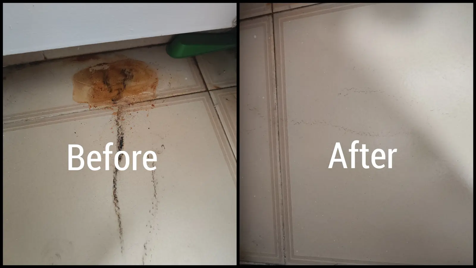 Cabinet surface before and after deep cleaning