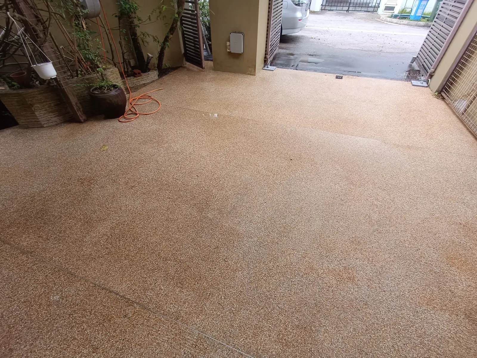 Outdoor driveway after jet washing