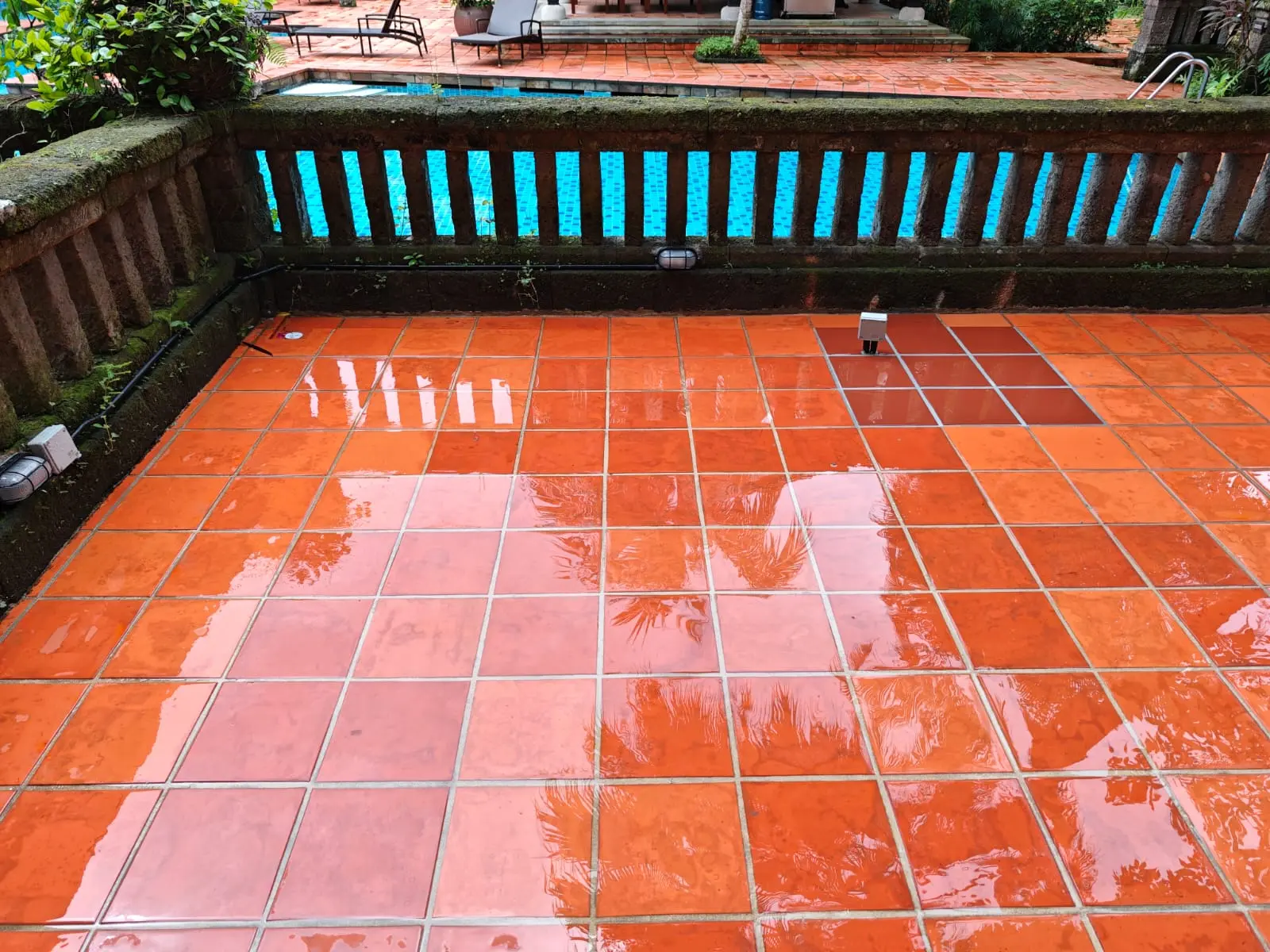 Outdoor terracotta tiles after jet washing