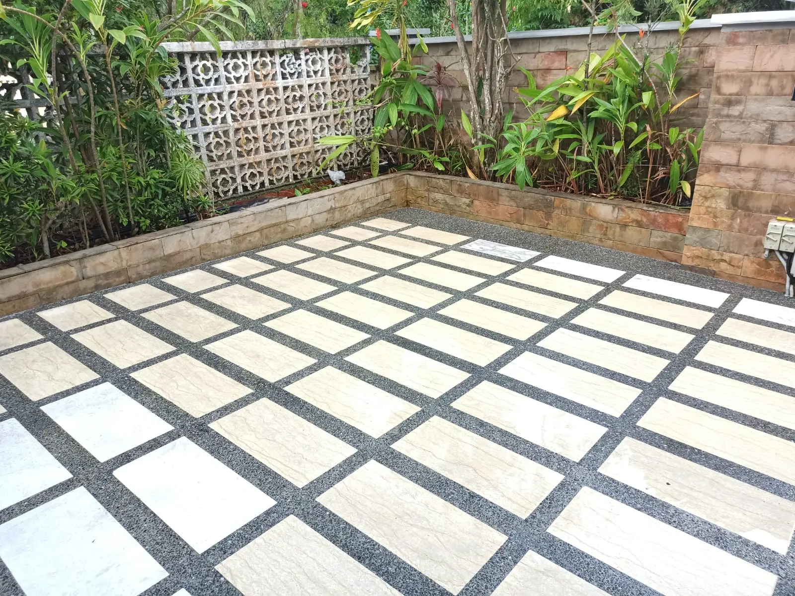 Stone patio after jet washing