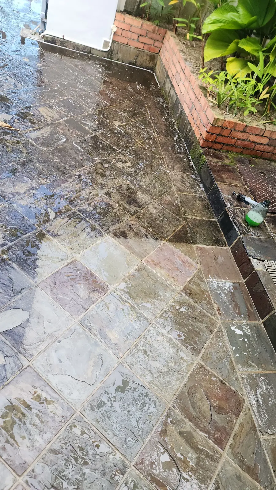Outdoor stone path after jet washing