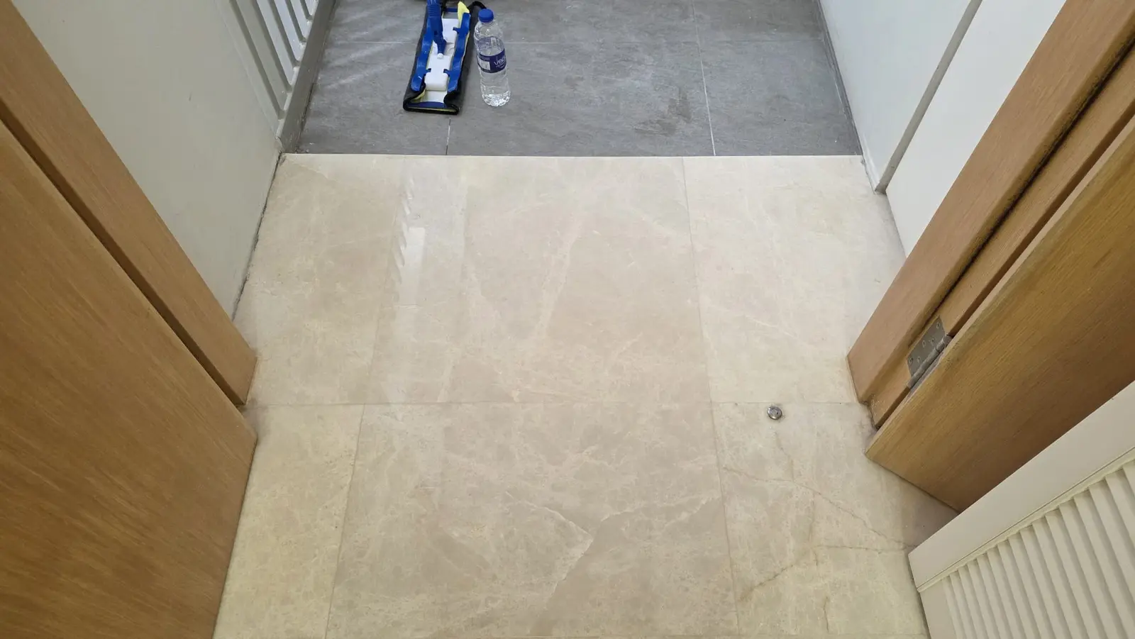 Marble doorway floor after polishing